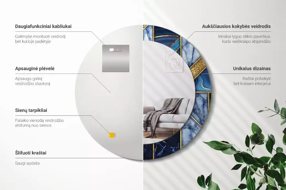 Oglindă cu decor rotundă Marmură modernă