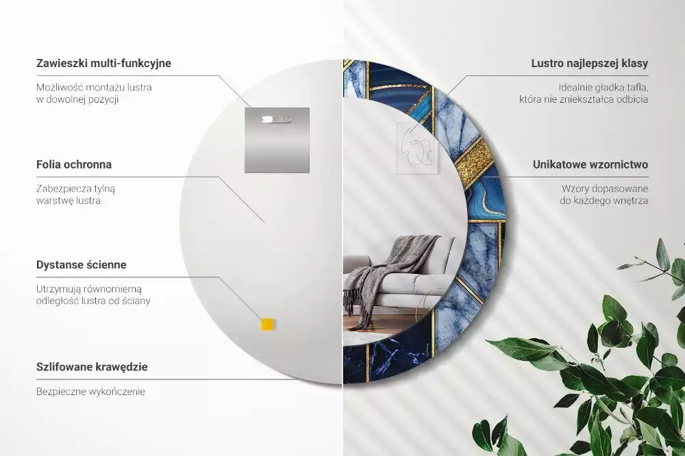 Oglindă cu decor rotundă Marmură modernă