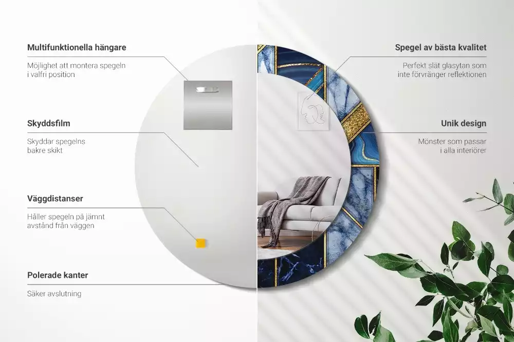 Oglindă cu decor rotundă Marmură modernă