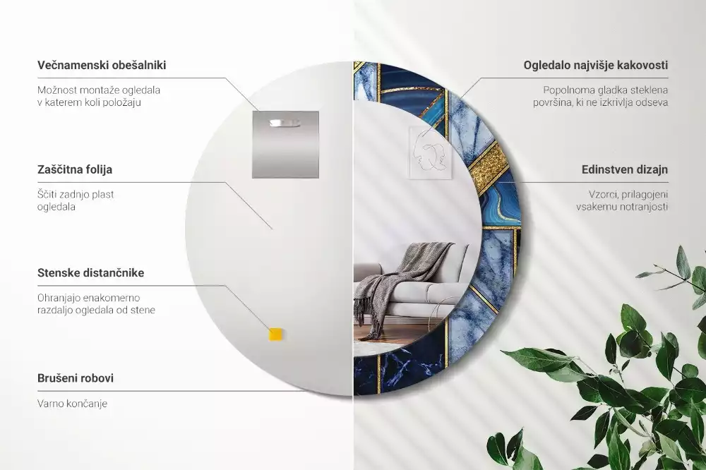 Oglindă cu decor rotundă Marmură modernă