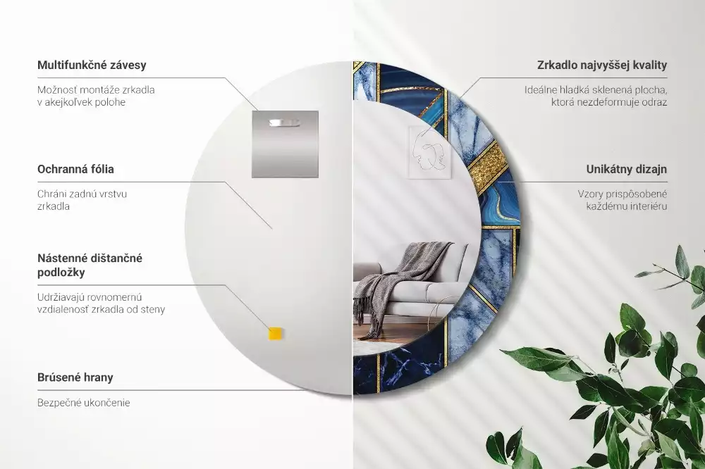 Oglindă cu decor rotundă Marmură modernă