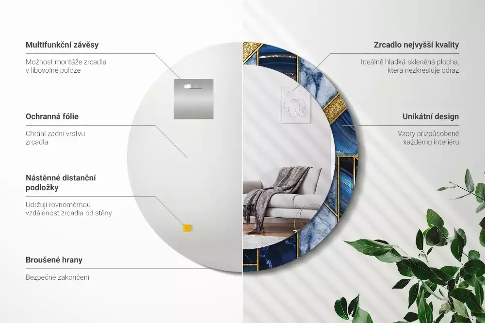 Oglindă cu decor rotundă Marmură modernă