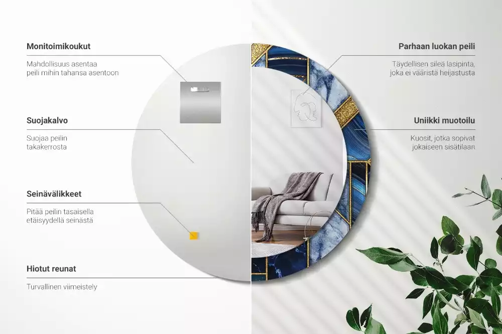 Oglindă cu decor rotundă Marmură modernă