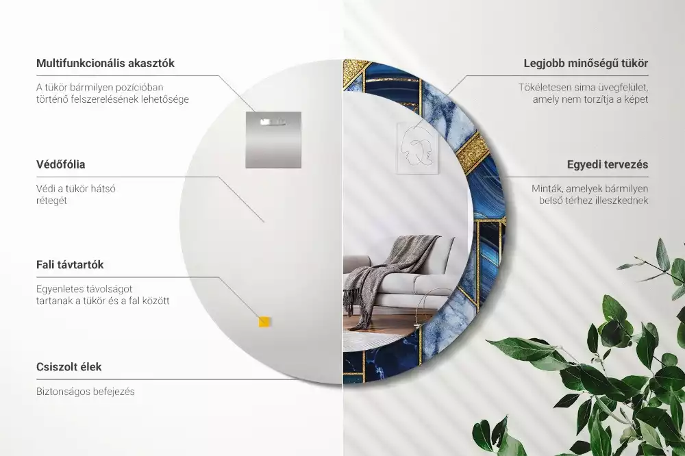 Oglindă cu decor rotundă Marmură modernă