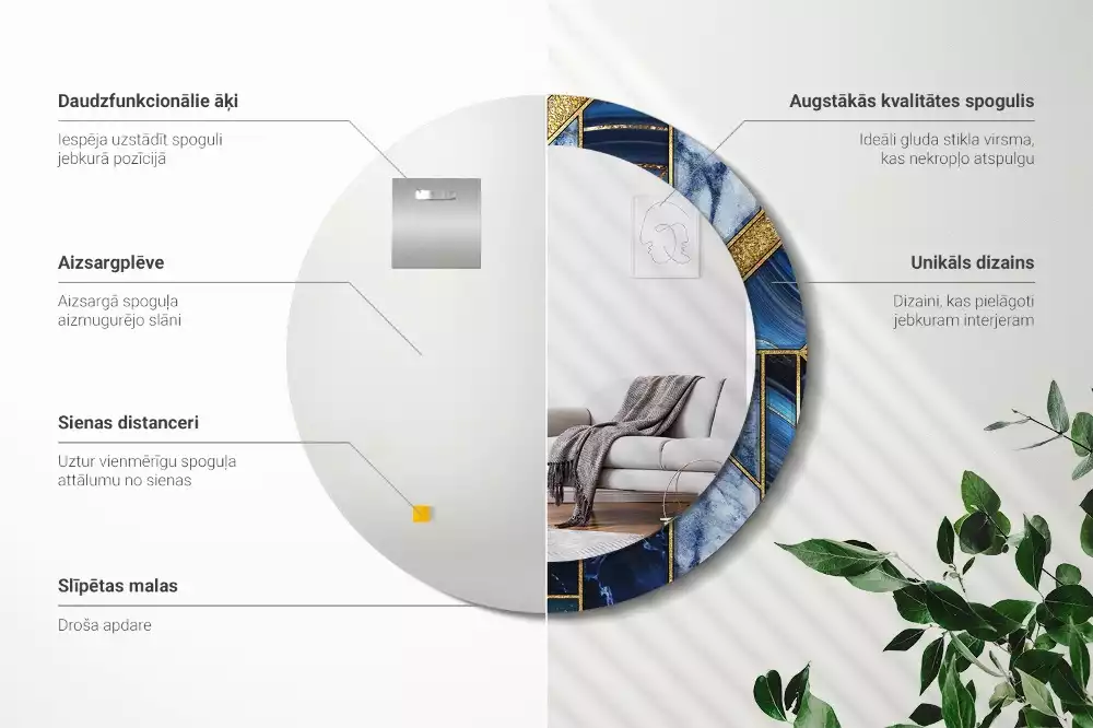 Oglindă cu decor rotundă Marmură modernă