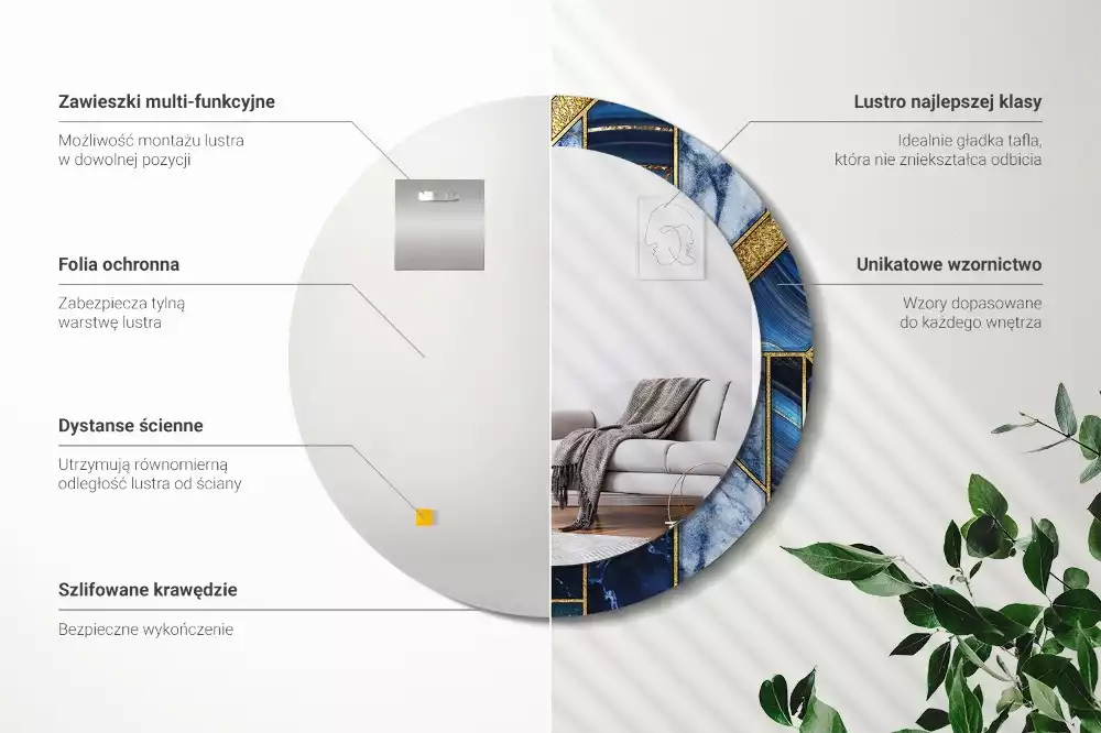 Oglindă cu decor rotundă Marmură modernă