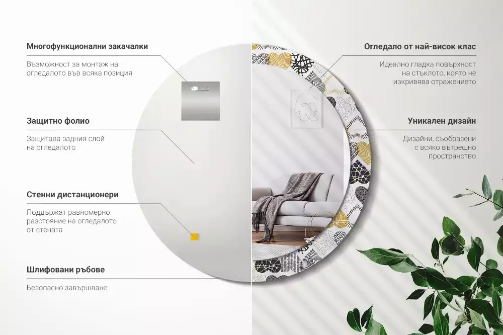 Oglindă rotundă ramă cu imprimeu Inimi stil doodle