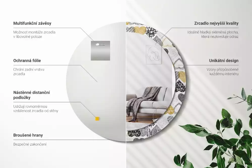 Oglindă rotundă ramă cu imprimeu Inimi stil doodle