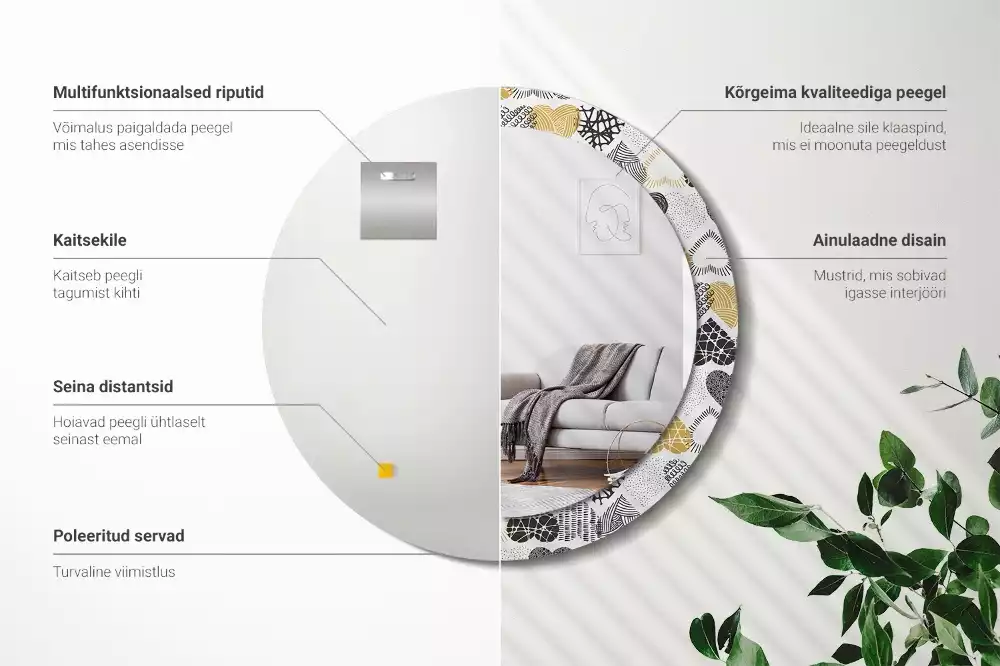 Oglindă rotundă ramă cu imprimeu Inimi stil doodle