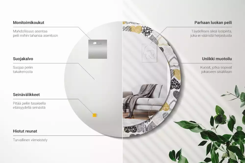 Oglindă rotundă ramă cu imprimeu Inimi stil doodle