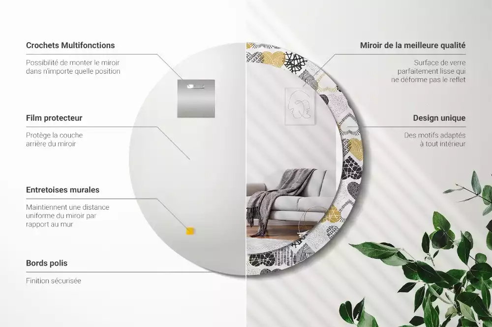 Oglindă rotundă ramă cu imprimeu Inimi stil doodle