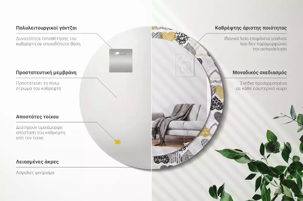 Oglindă rotundă ramă cu imprimeu Inimi stil doodle