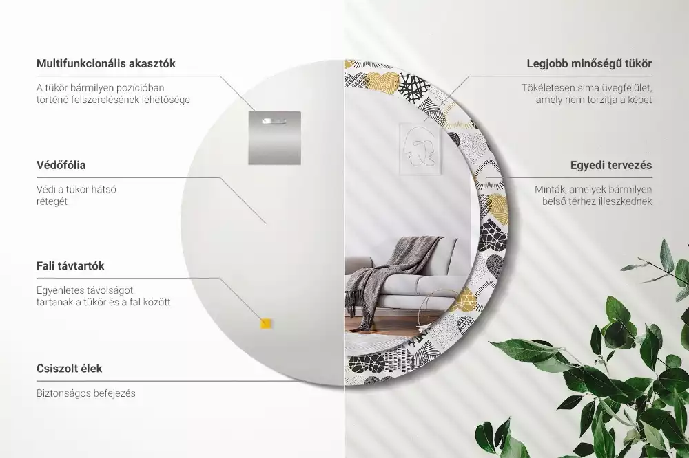 Oglindă rotundă ramă cu imprimeu Inimi stil doodle