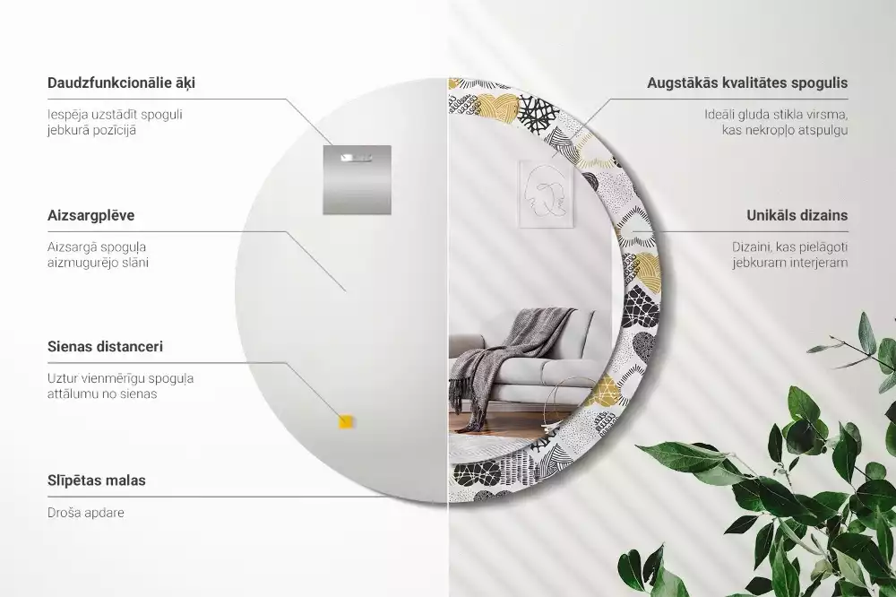 Oglindă rotundă ramă cu imprimeu Inimi stil doodle