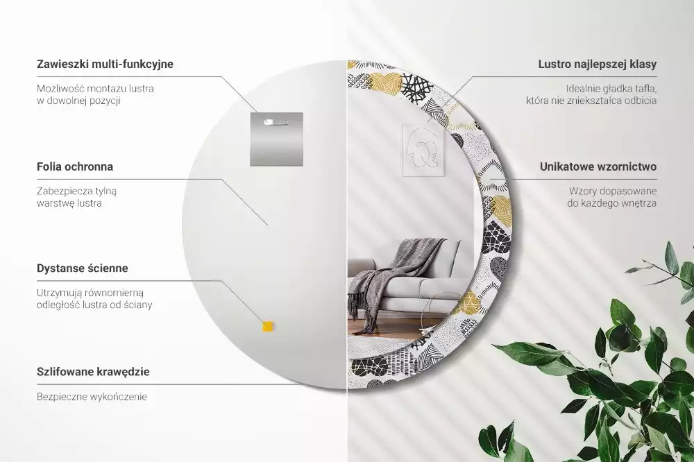 Oglindă rotundă ramă cu imprimeu Inimi stil doodle