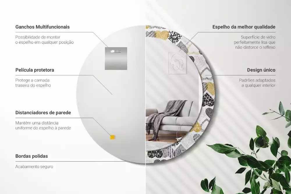 Oglindă rotundă ramă cu imprimeu Inimi stil doodle