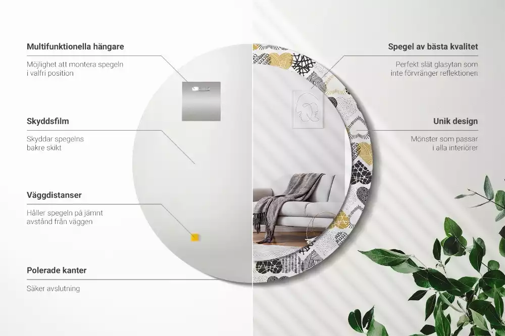 Oglindă rotundă ramă cu imprimeu Inimi stil doodle