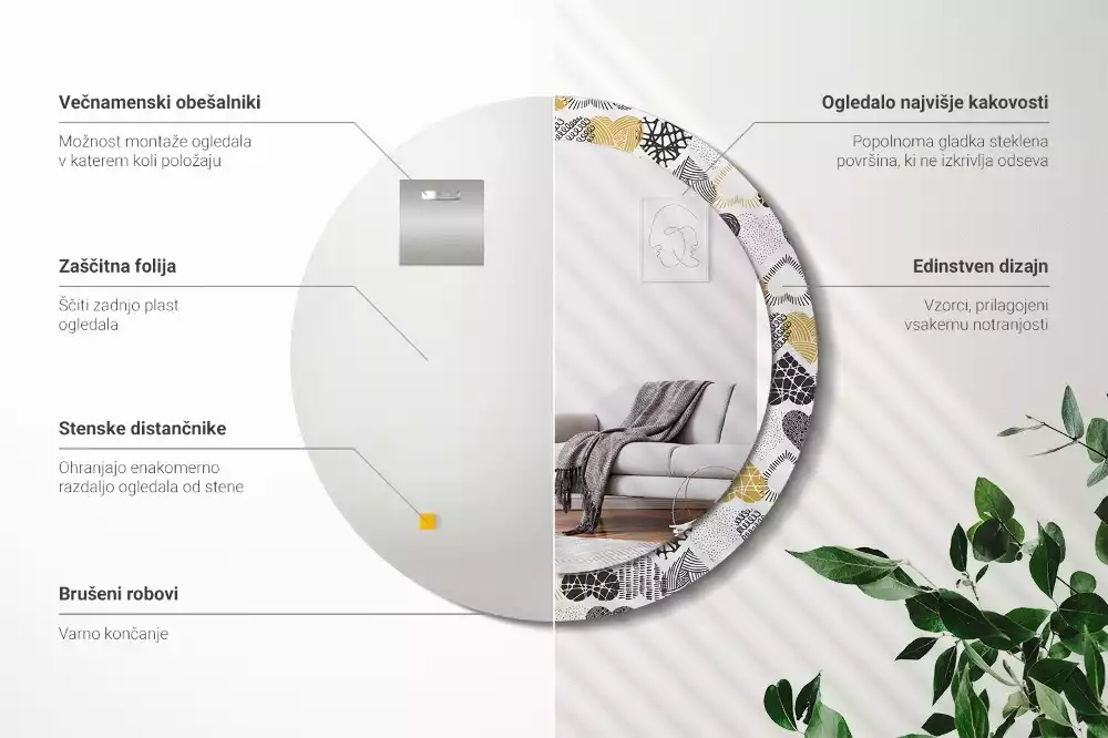 Oglindă rotundă ramă cu imprimeu Inimi stil doodle