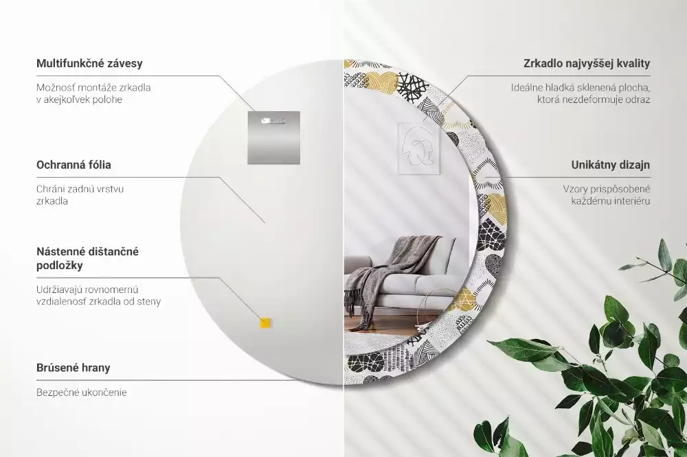 Oglindă rotundă ramă cu imprimeu Inimi stil doodle