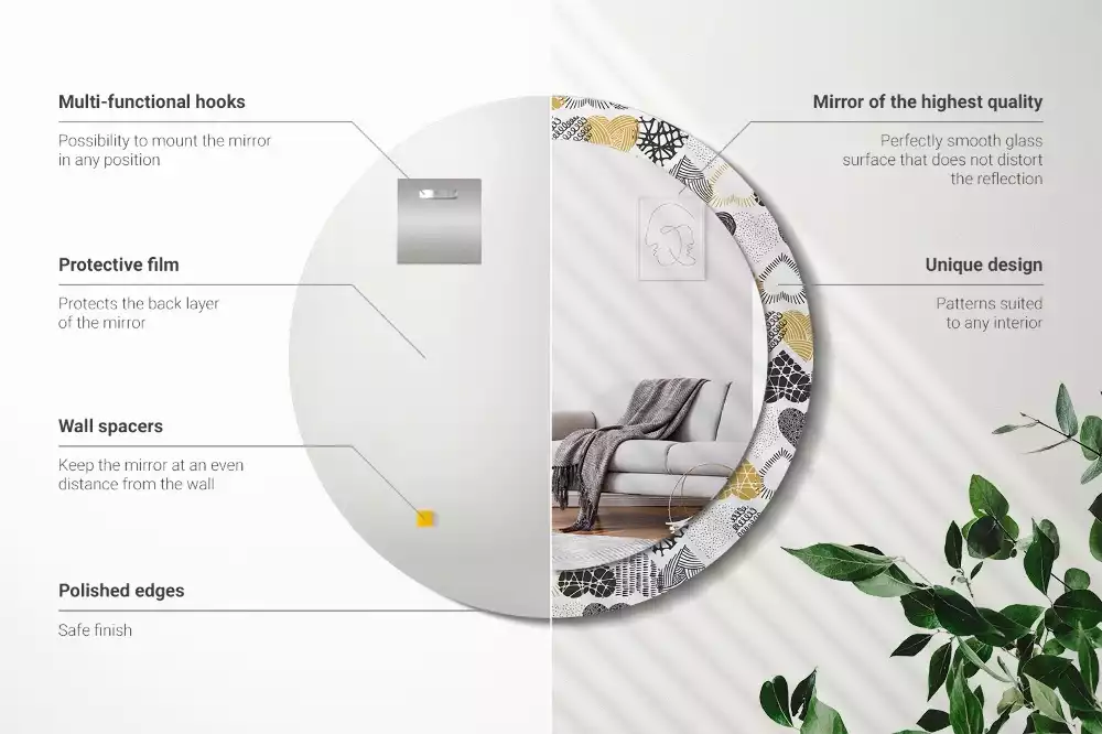 Oglindă rotundă ramă cu imprimeu Inimi stil doodle