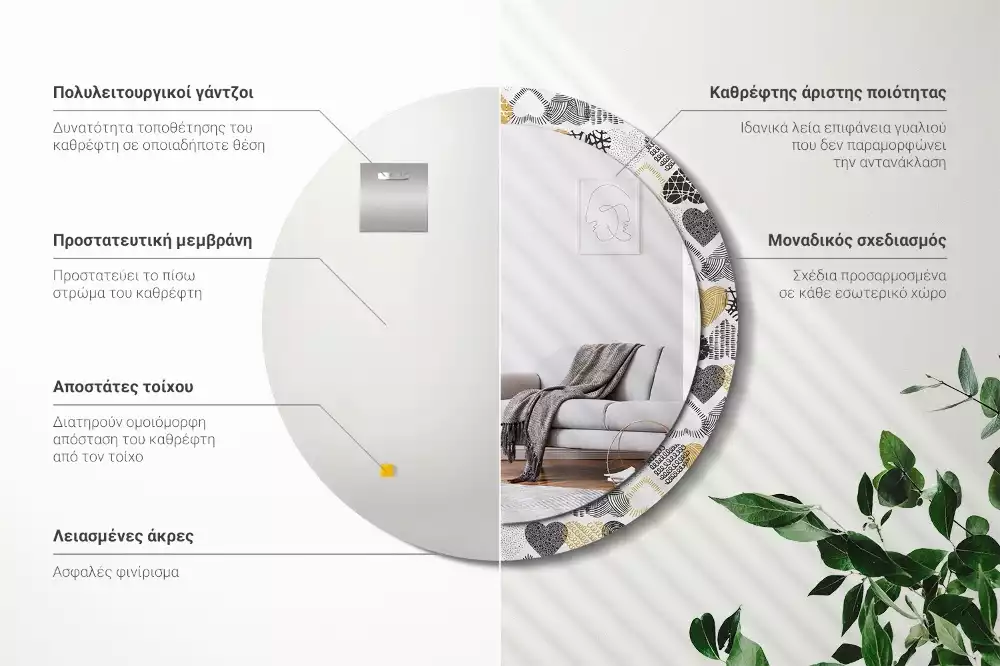 Oglindă rotundă ramă cu imprimeu Inimi stil doodle