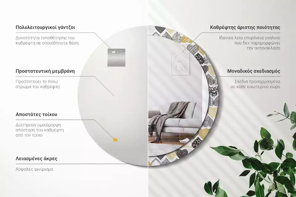 Oglindă rotundă ramă cu imprimeu Inimi stil doodle