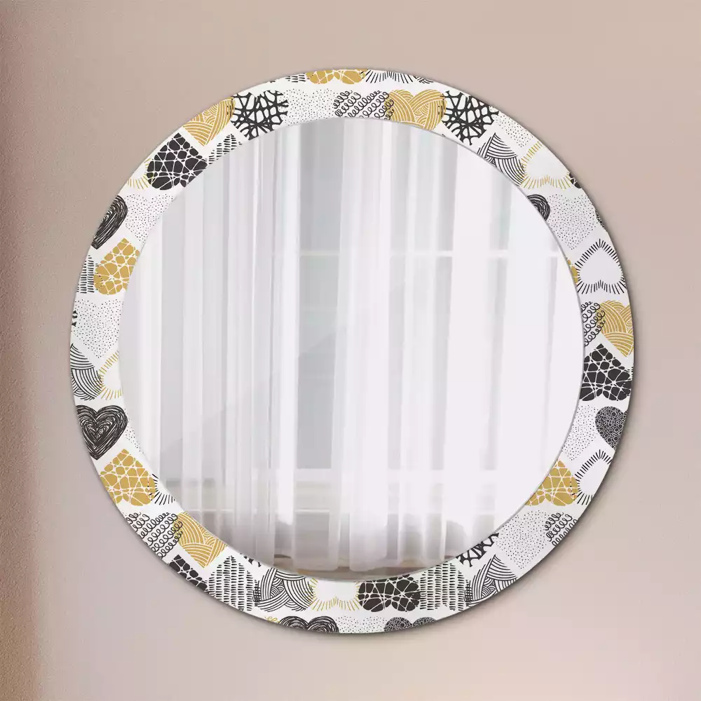 Oglindă rotundă ramă cu imprimeu Inimi stil doodle