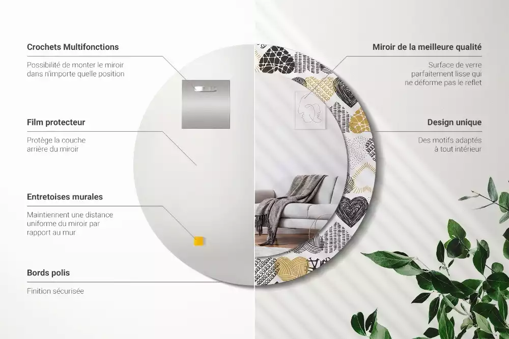 Oglindă rotundă ramă cu imprimeu Inimi stil doodle