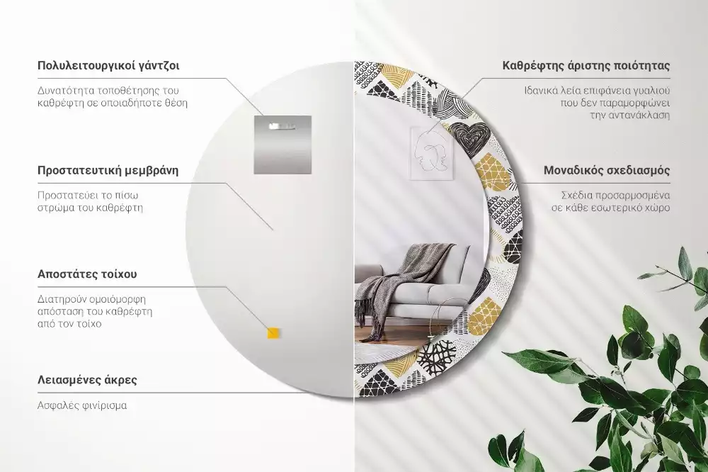 Oglindă rotundă ramă cu imprimeu Inimi stil doodle