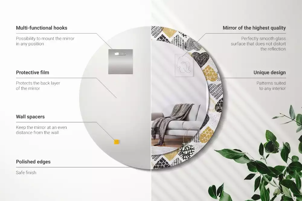 Oglindă rotundă ramă cu imprimeu Inimi stil doodle