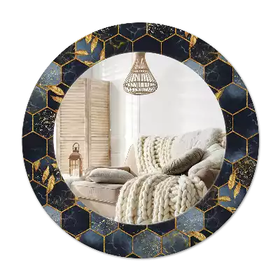 Oglindă cu decor rotundă Marmură hexagon