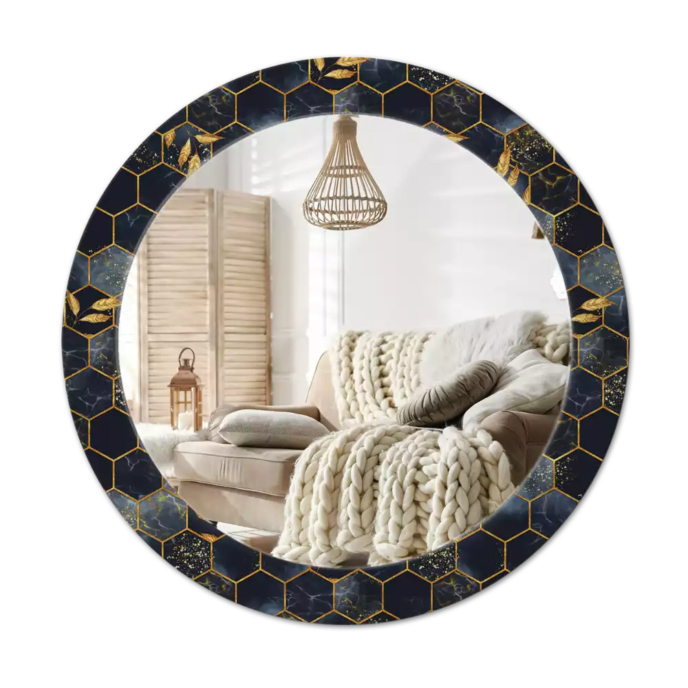 Oglindă cu decor rotundă Marmură hexagon