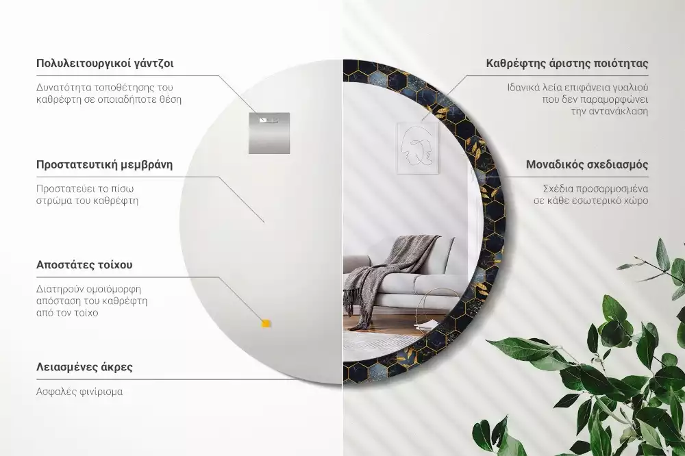 Oglindă cu decor rotundă Marmură hexagon