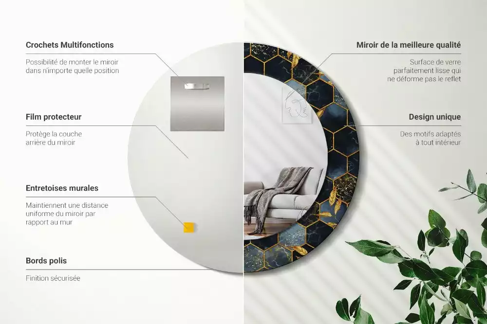 Oglindă cu decor rotundă Marmură hexagon