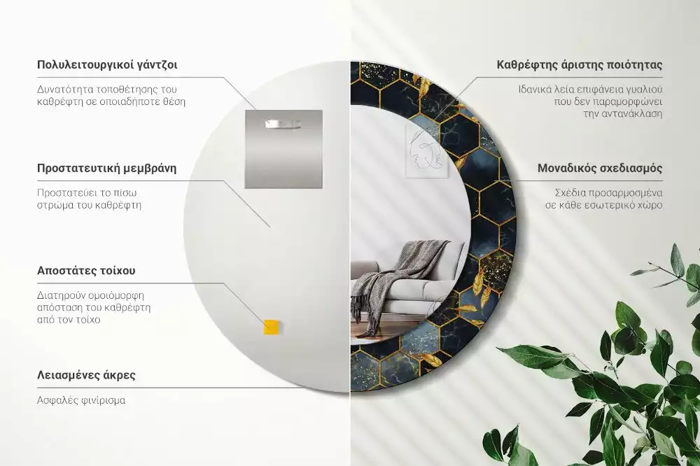 Oglindă cu decor rotundă Marmură hexagon