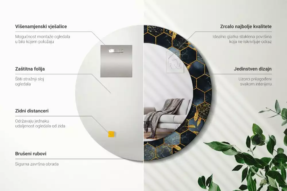 Oglindă cu decor rotundă Marmură hexagon