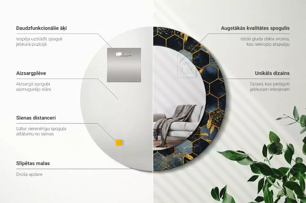 Oglindă cu decor rotundă Marmură hexagon