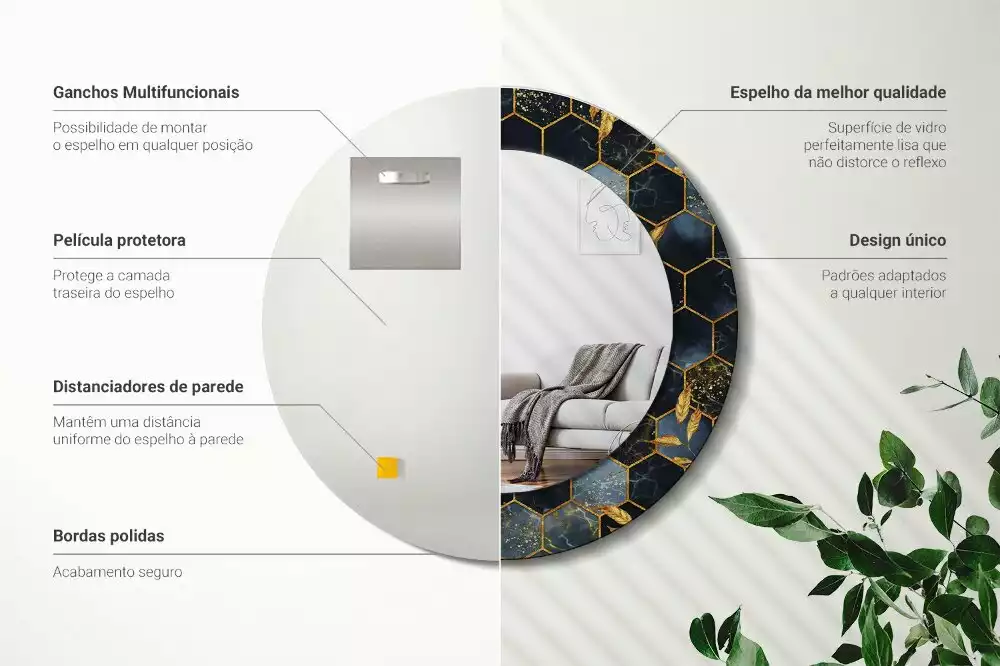 Oglindă cu decor rotundă Marmură hexagon
