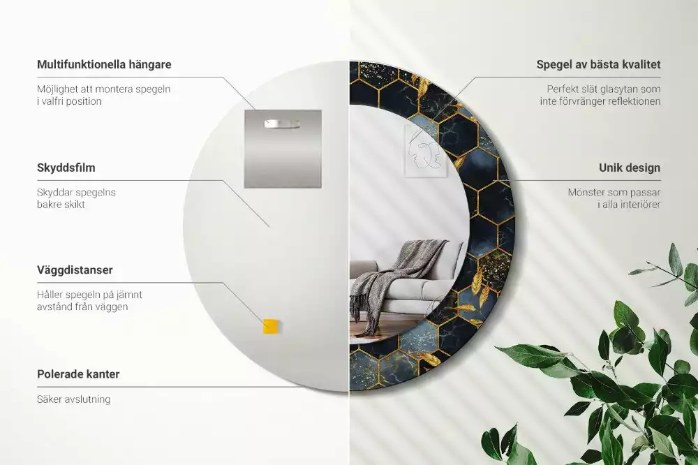 Oglindă cu decor rotundă Marmură hexagon