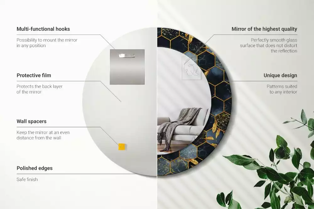 Oglindă cu decor rotundă Marmură hexagon