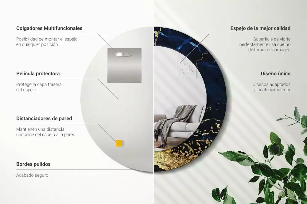 Oglindă rotundă imprimată Marmură albastră