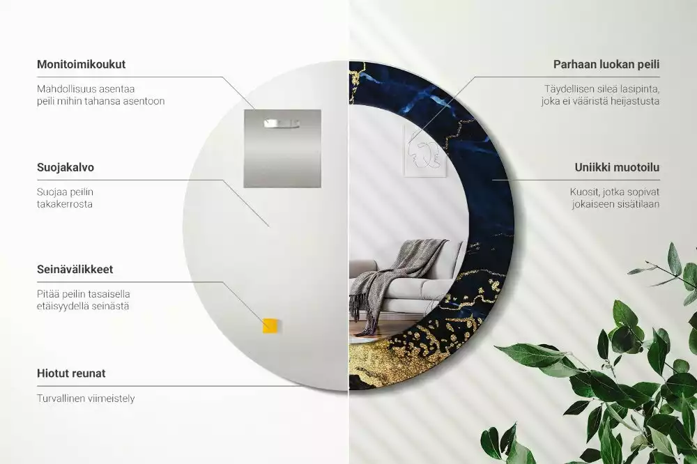 Oglindă rotundă imprimată Marmură albastră