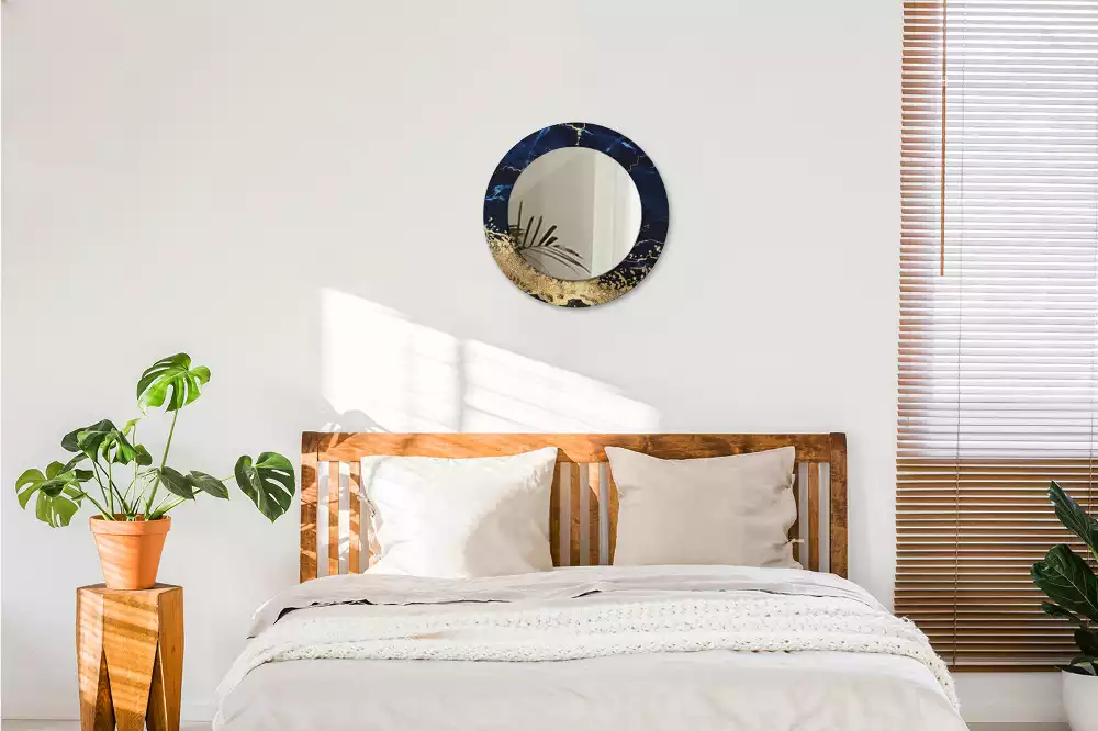 Oglindă rotundă imprimată Marmură albastră