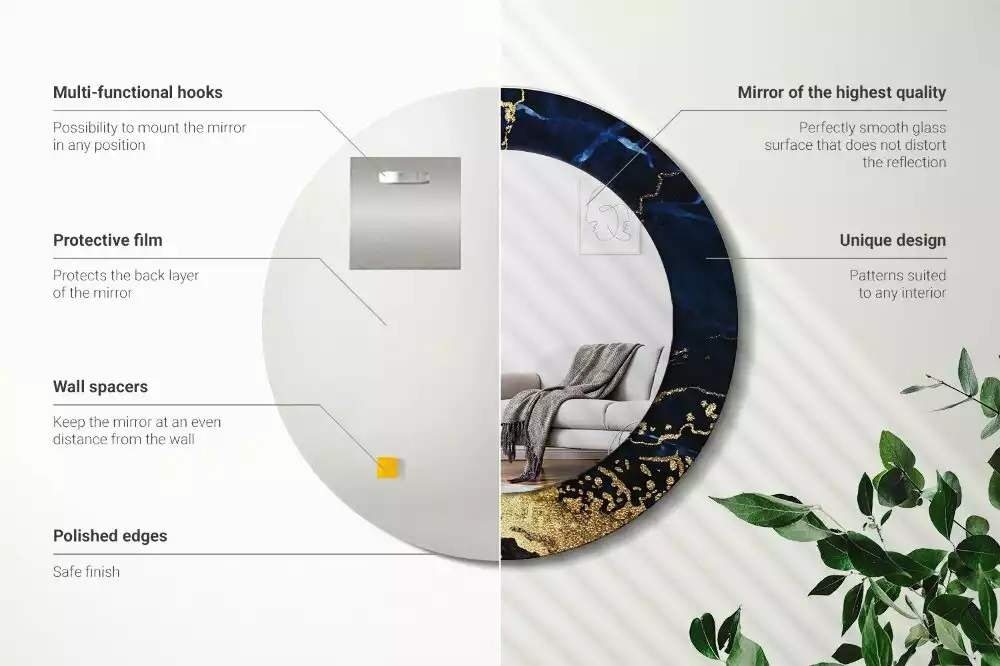 Oglindă rotundă imprimată Marmură albastră