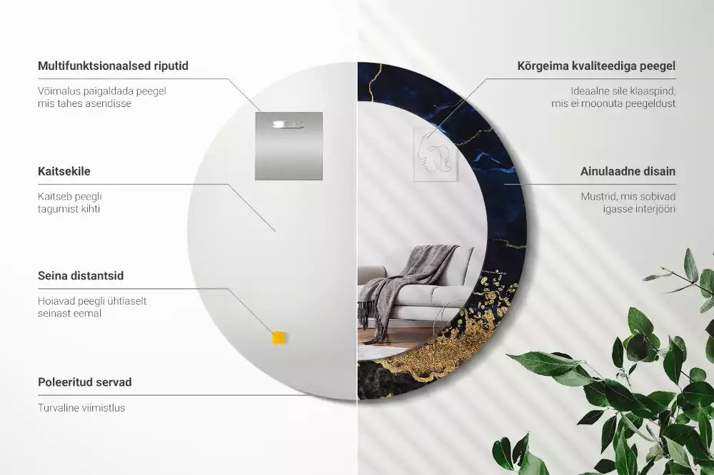 Oglindă rotundă imprimată Marmură albastră