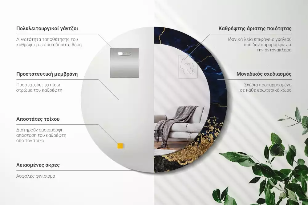 Oglindă rotundă imprimată Marmură albastră