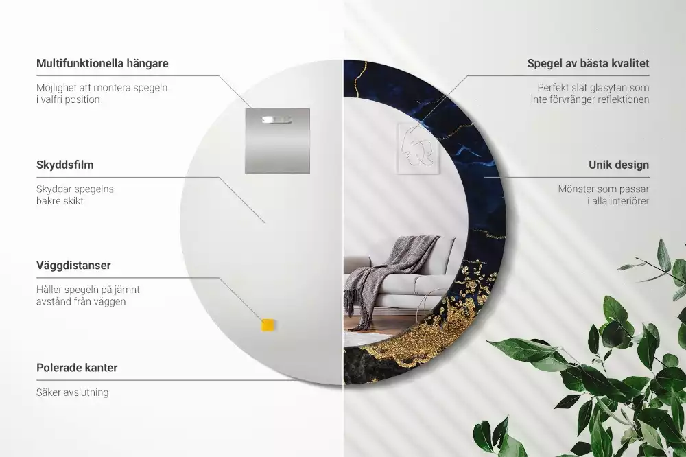 Oglindă rotundă imprimată Marmură albastră