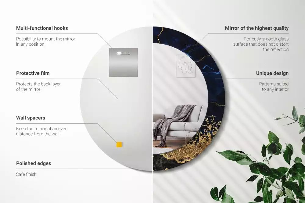 Oglindă rotundă imprimată Marmură albastră