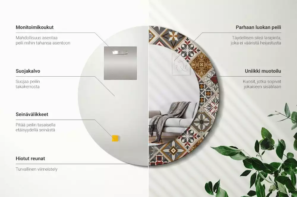 Oglindă rotundă ramă cu imprimeu Model turcesc