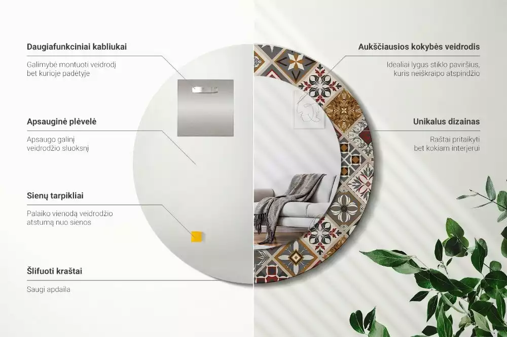 Oglindă rotundă ramă cu imprimeu Model turcesc